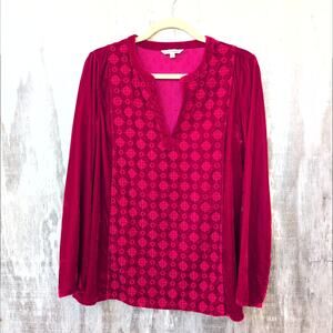 John  Mark Velvet Embroidered Tunic Top Women's Small Crimson